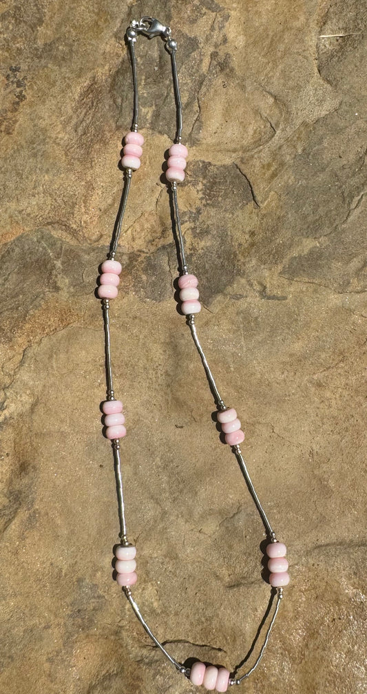 Liquid Silver & Pink Conch Necklace
