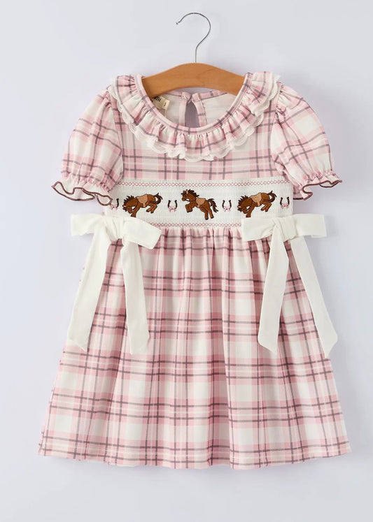 Girls Embroidered smocked Bucking Horse Dress
