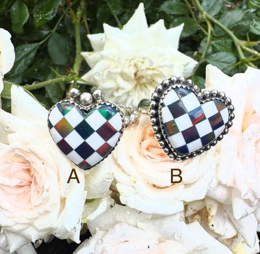 Checkered Fire Opal Heart Size 8 Rings