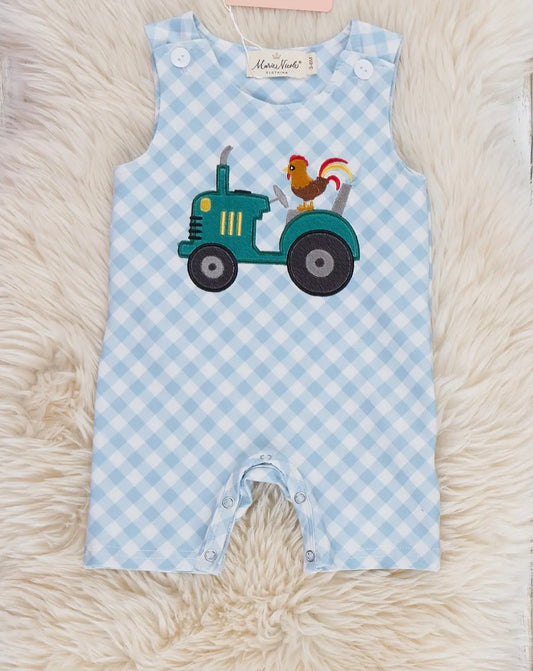Tractor Rooster Embroidered Gingham Johnny
