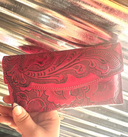 Pink Leather Tooled Wallet