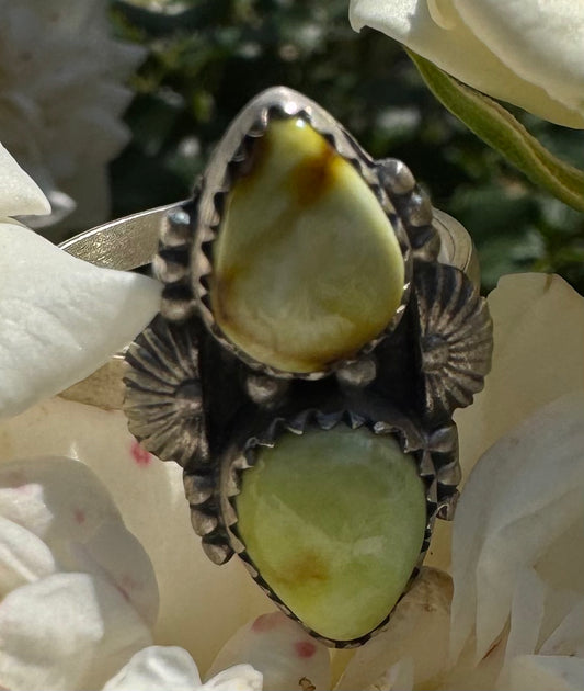 Double Palomino Turquoise & Sterling Adjustable Ring