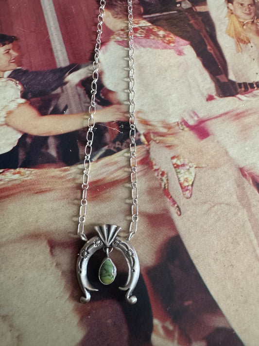 Native America Navajo Sterling Silver Turquoise Naja Necklace By Gary Shorty