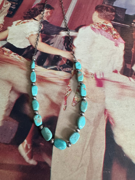 Turquoise & Sterling silver pearl necklace