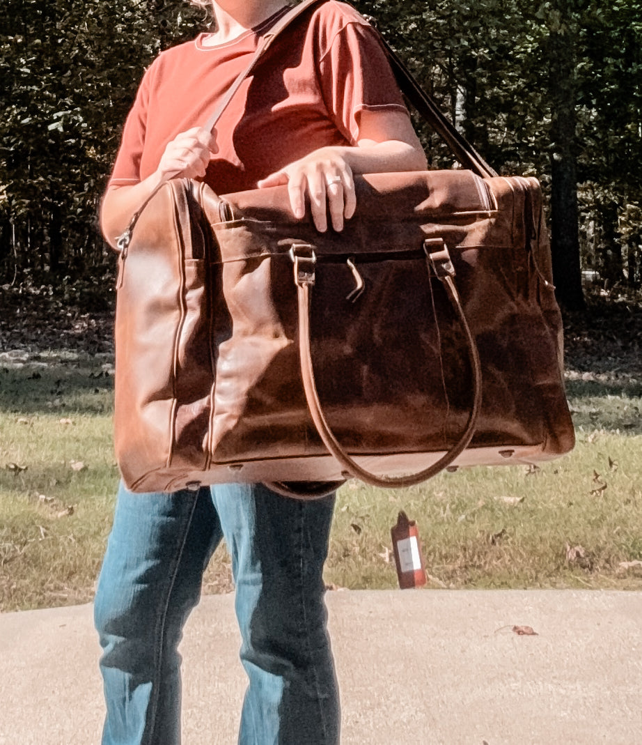 Extra large leather duffel bag