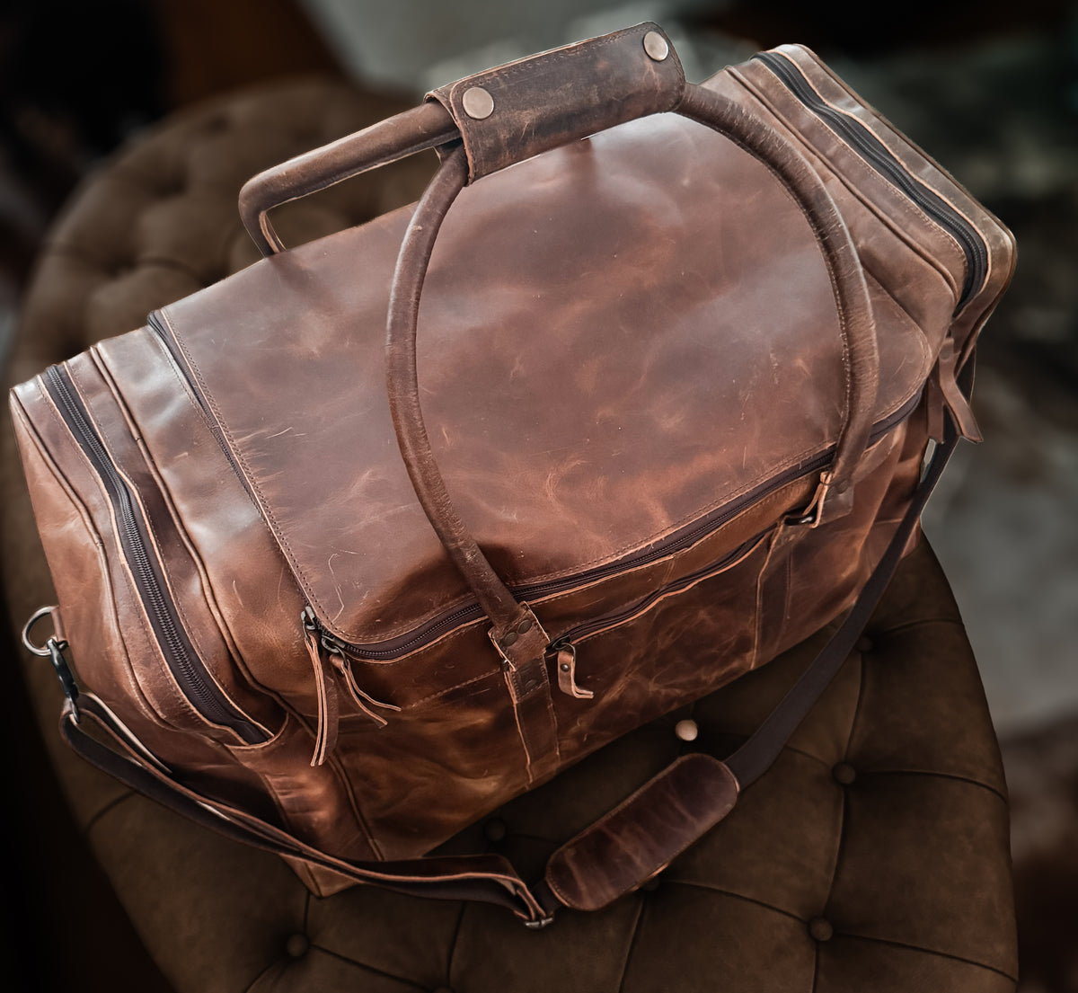 Extra large leather duffel bag