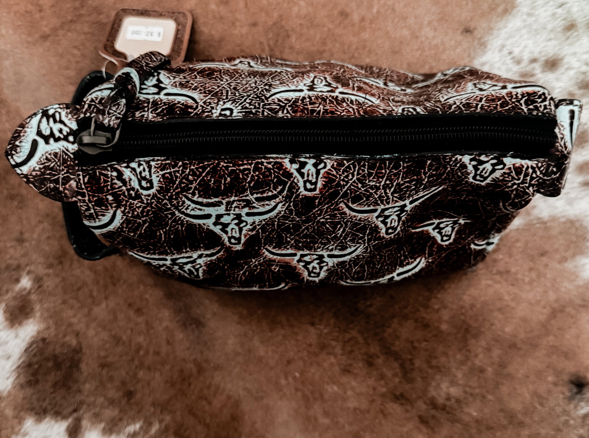 Leather steer head makeup bag