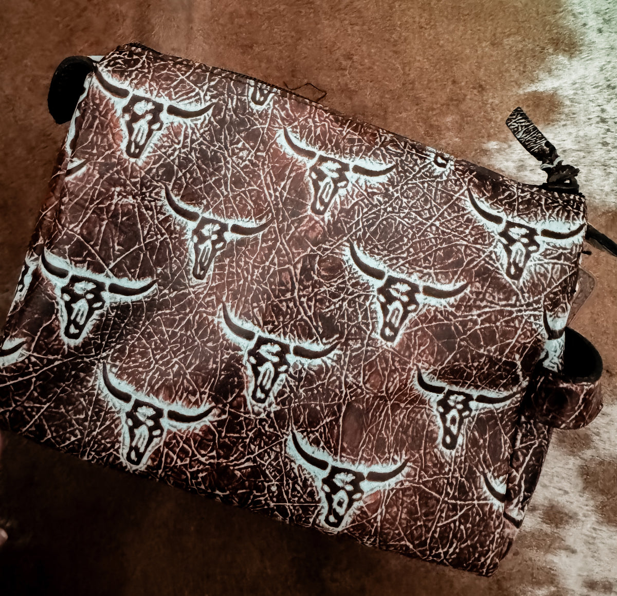 Leather steer head makeup bag