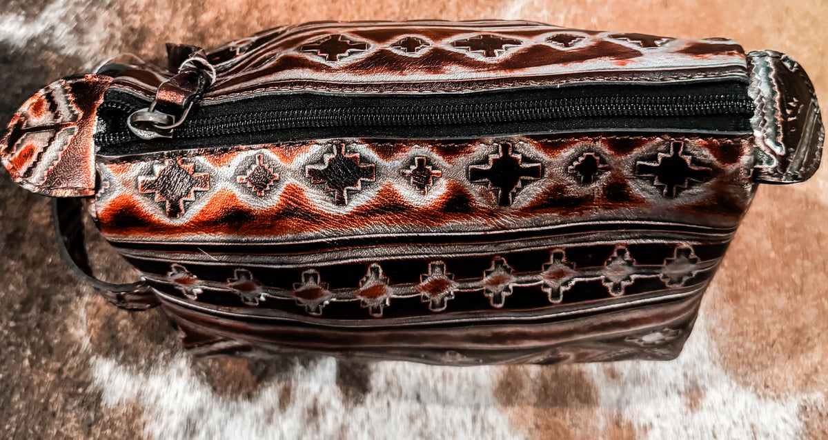 Rustic leather makeup bag