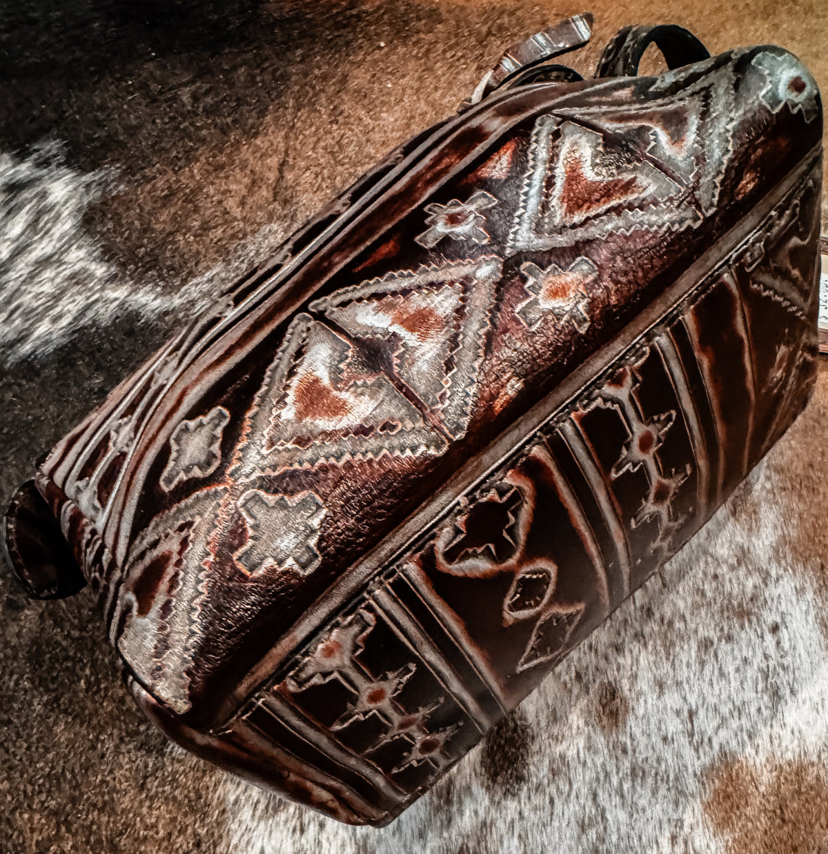 Rustic leather makeup bag