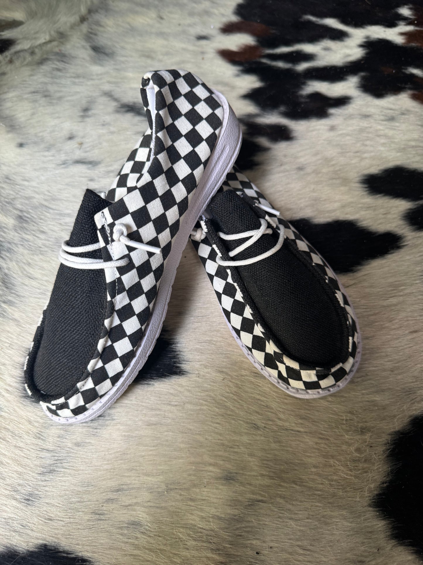 White/Black Checkered Boating Shoes
