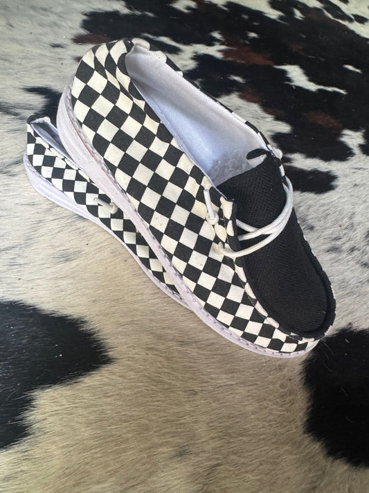 White/Black Checkered Boating Shoes