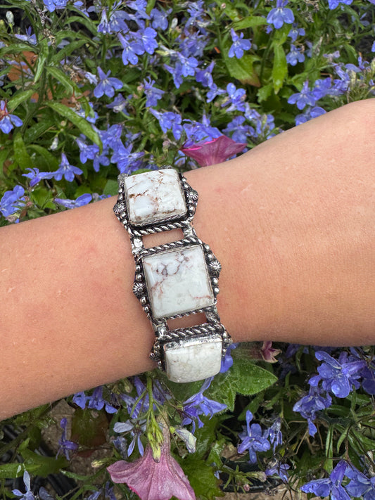 Three Stone Wild Horse Jasper Sterling PLATED Cuff