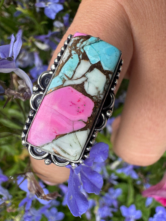 Adjustable Cotton Candy Turquoise Rectangle Ring