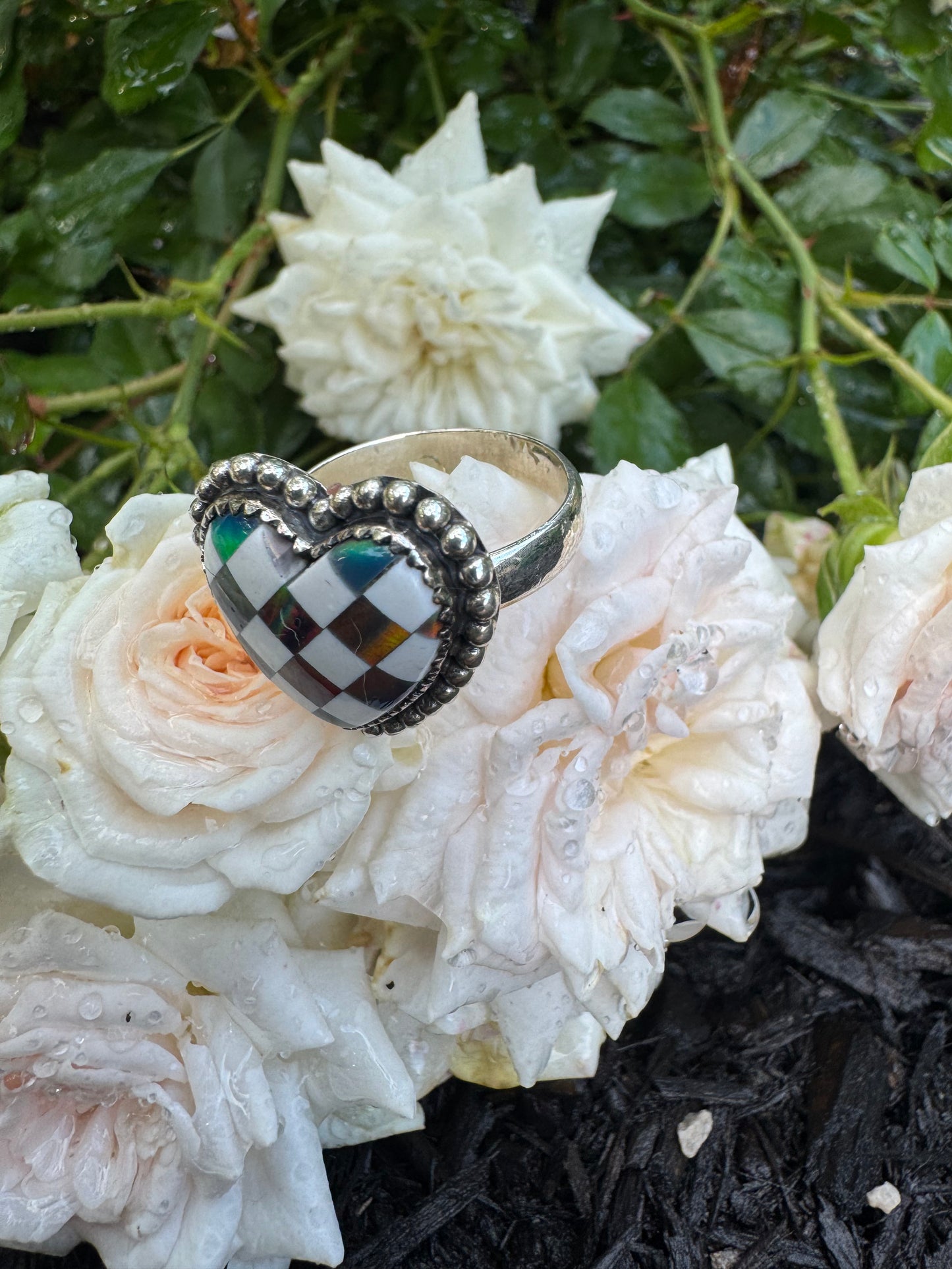 Checkered Fire Opal Heart Size 8 Rings
