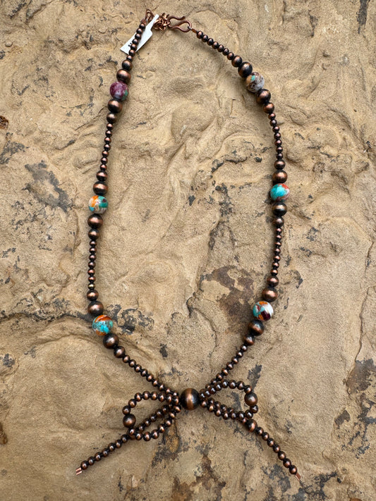 Fine Copper & multi spiney Bow Pearl Necklace