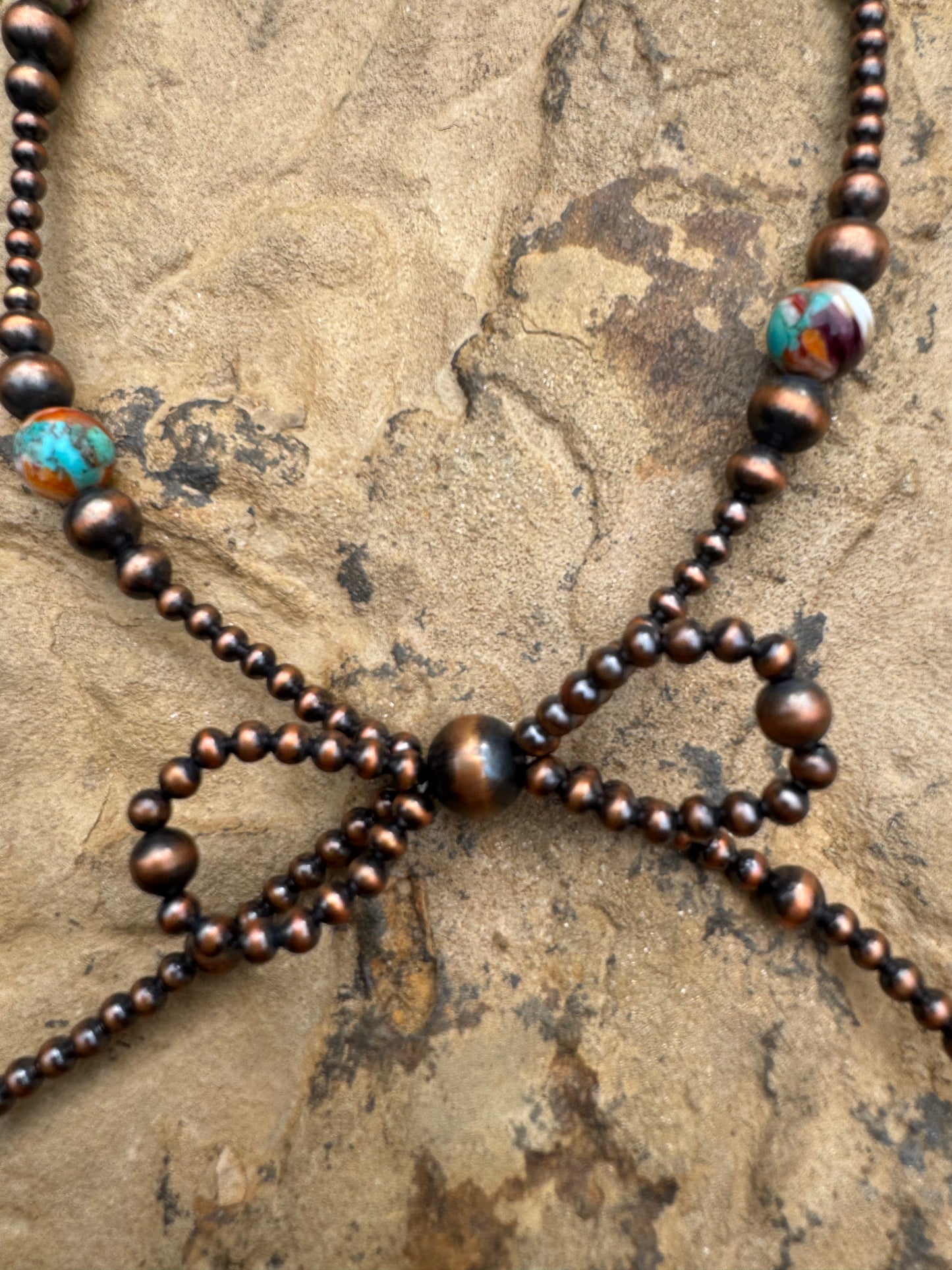 Fine Copper & multi spiney Bow Pearl Necklace