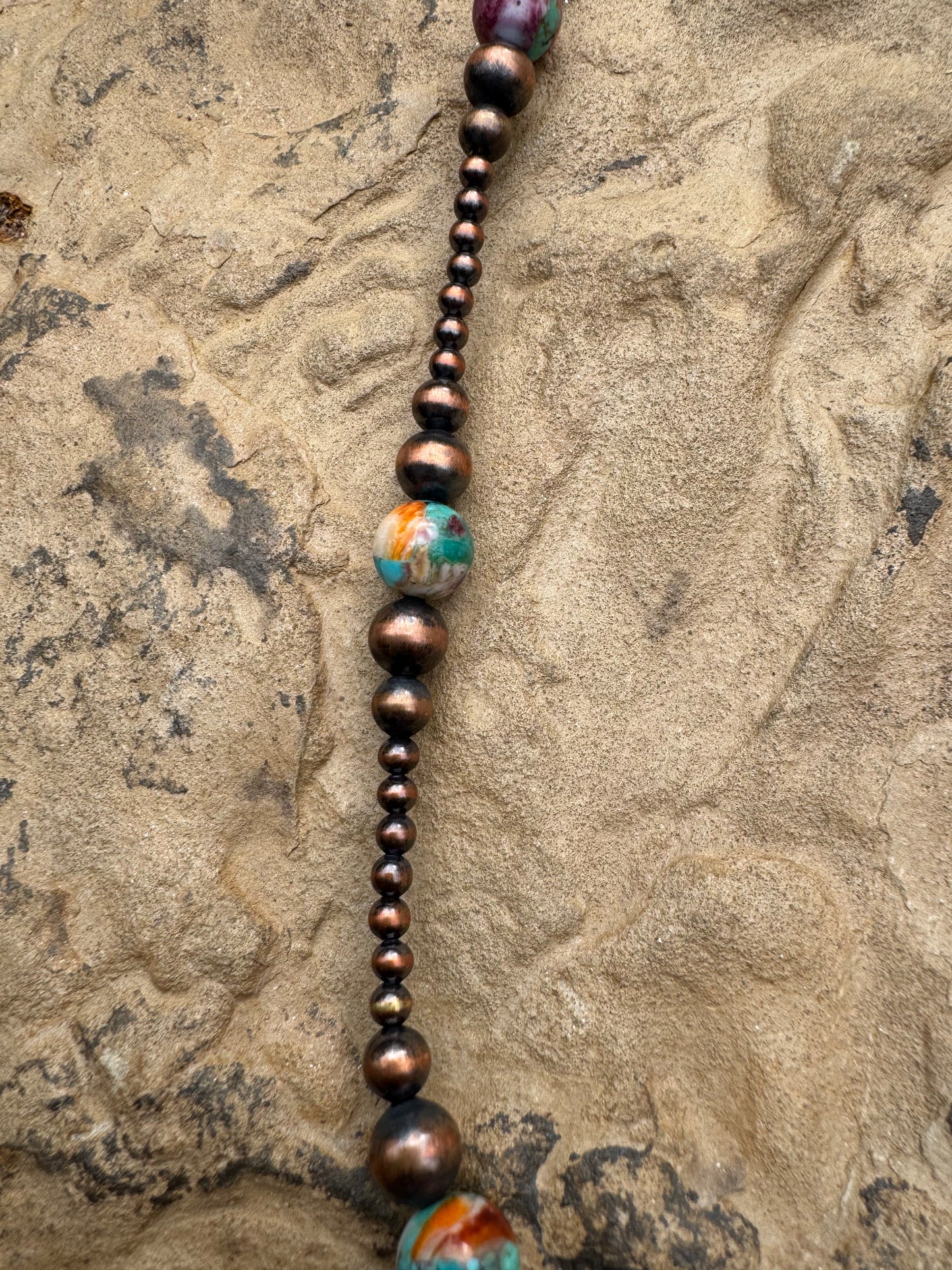 Fine Copper & multi spiney Bow Pearl Necklace