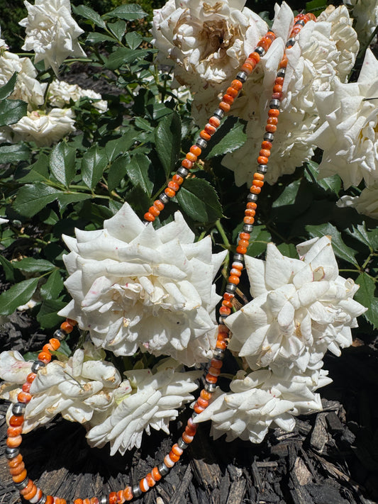 Orange Spiney & 2mm Sterling Pearl Necklace