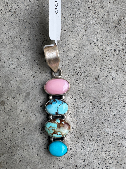 4 Stone Turquoise & Pink Conch Pendant