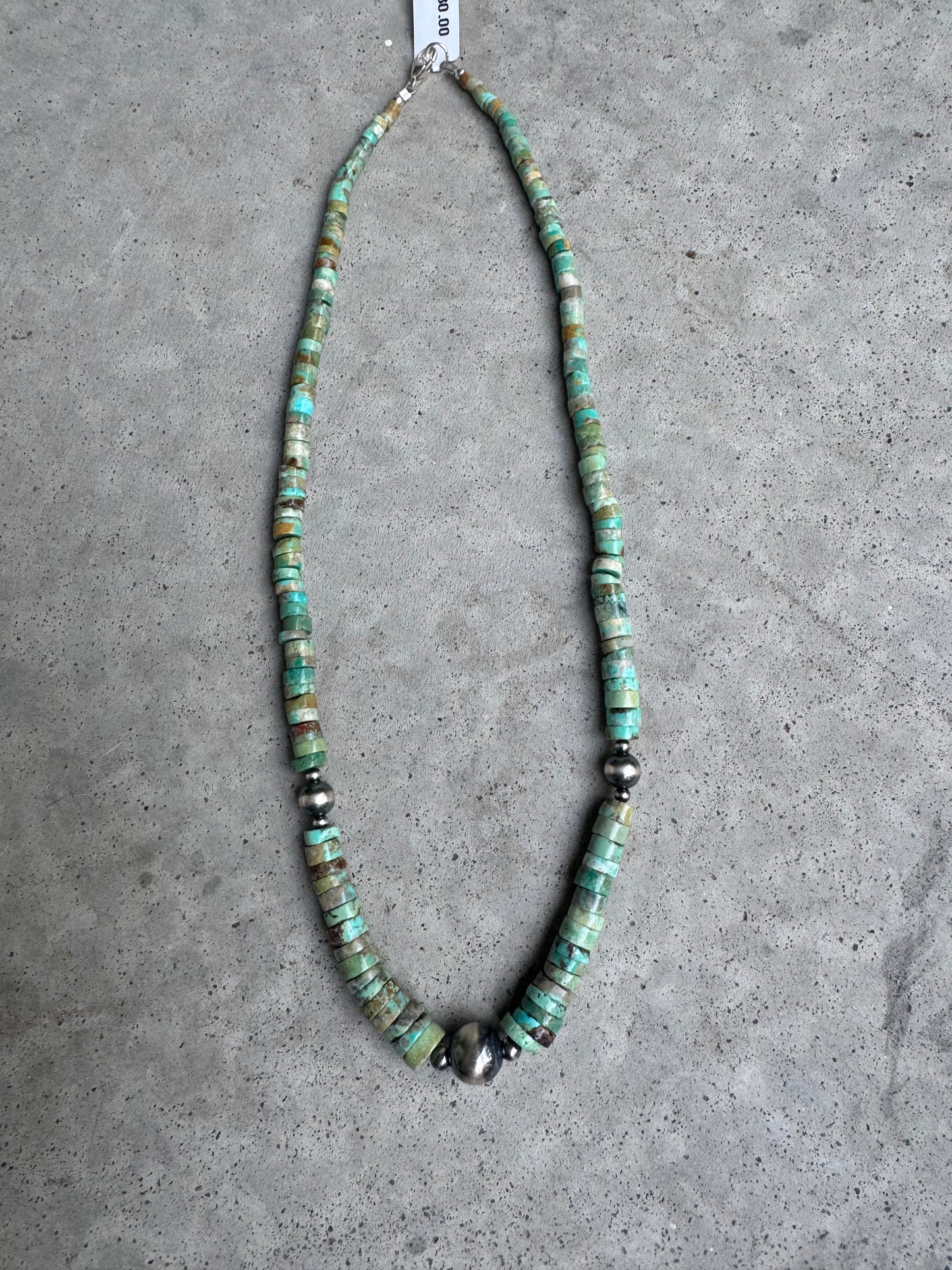 Turquoise Heishi Beads & Sterling Pearl Necklace