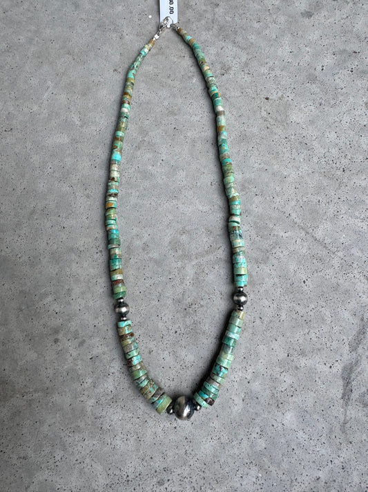 Turquoise Heishi Beads & Sterling Pearl Necklace