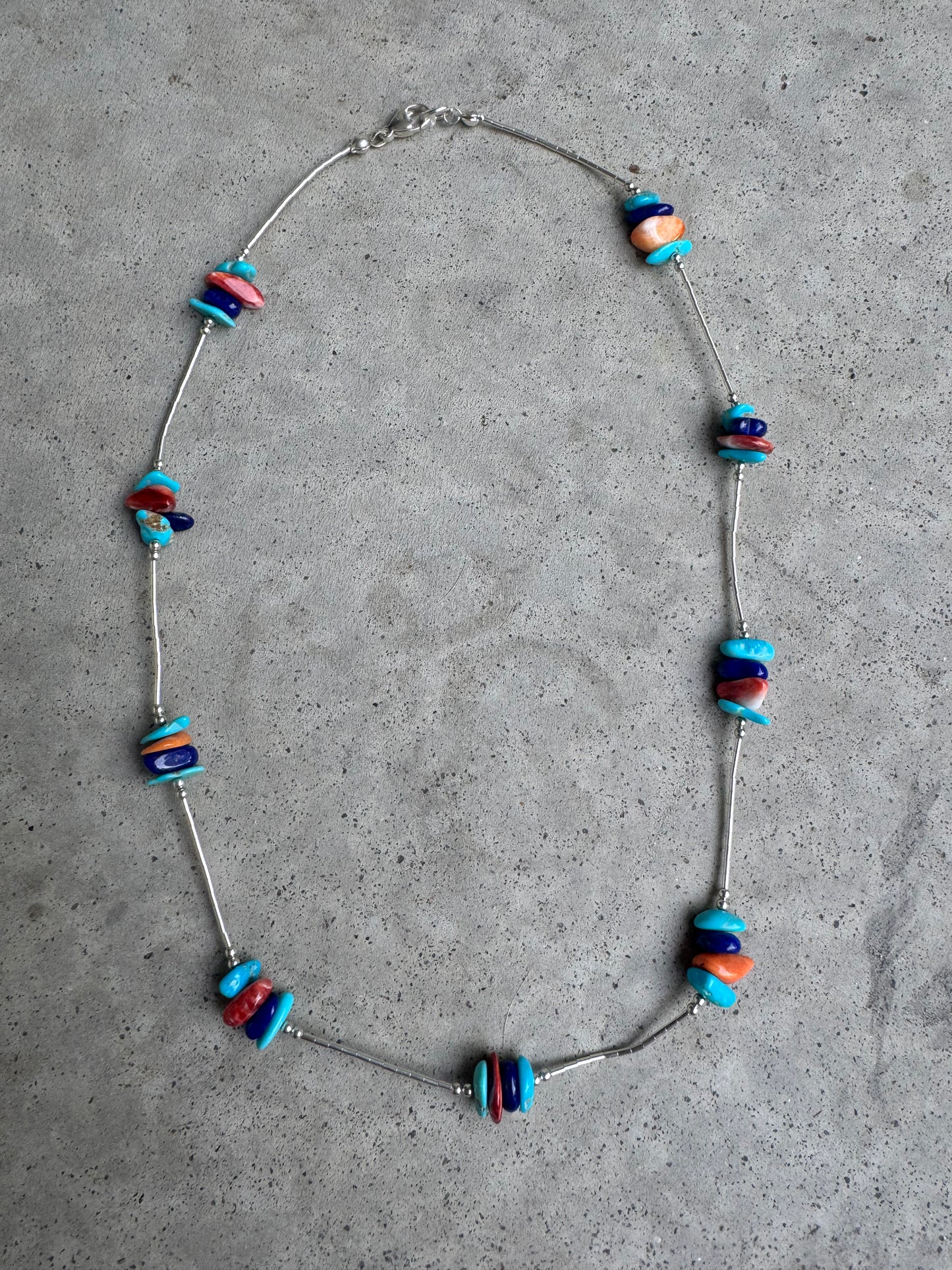 Turquoise, Spiny & Lapis Liquid Silver Necklace
