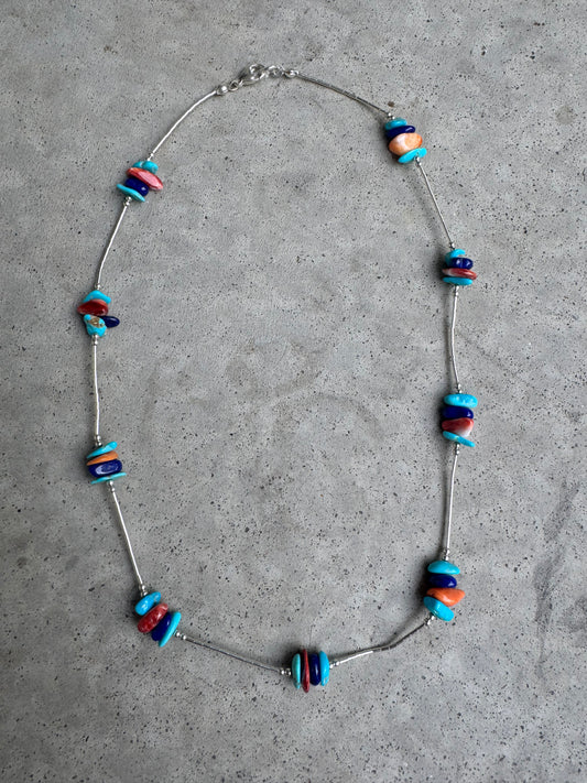 Turquoise, Spiny & Lapis Liquid Silver Necklace