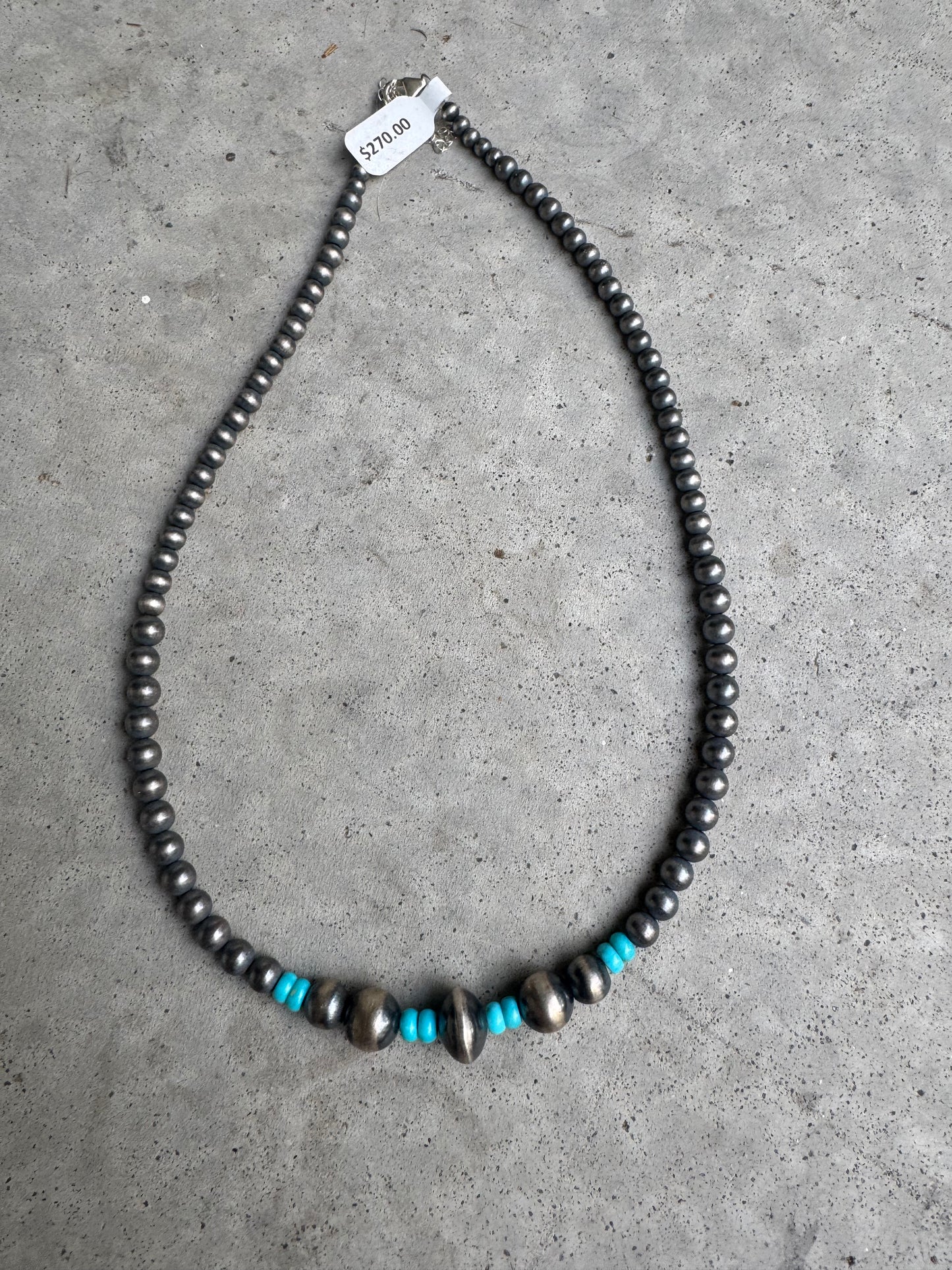 Graduated Sterling Pearls & Saucer Pearl With Kingman Necklace