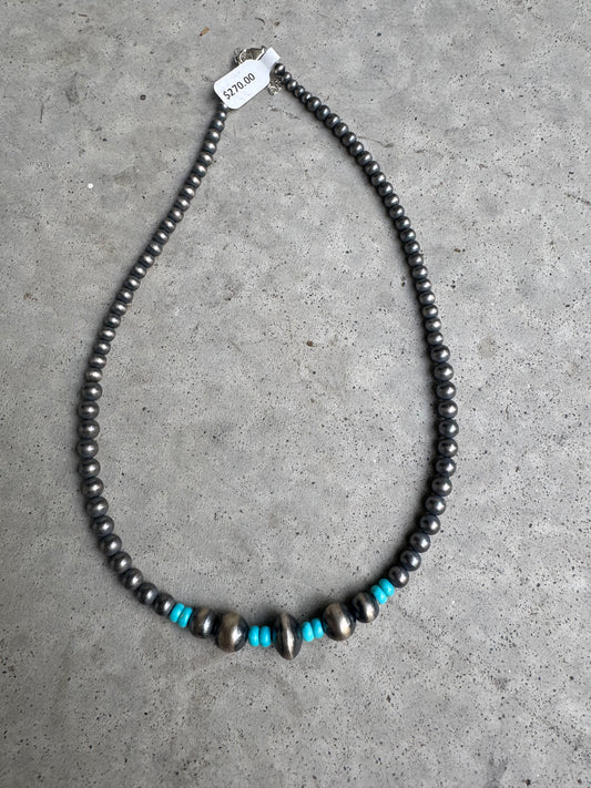 Graduated Sterling Pearls & Saucer Pearl With Kingman Necklace