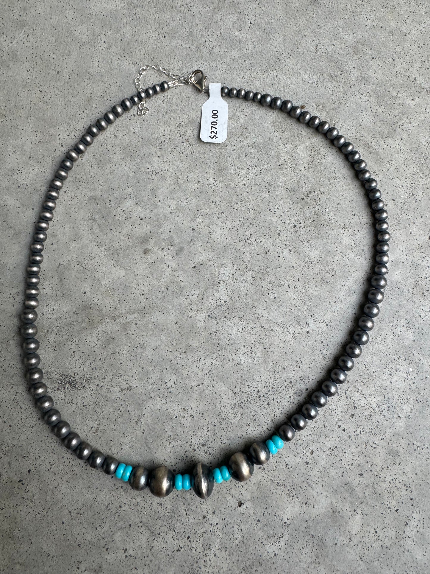 Graduated Sterling Pearls & Saucer Pearl With Kingman Necklace