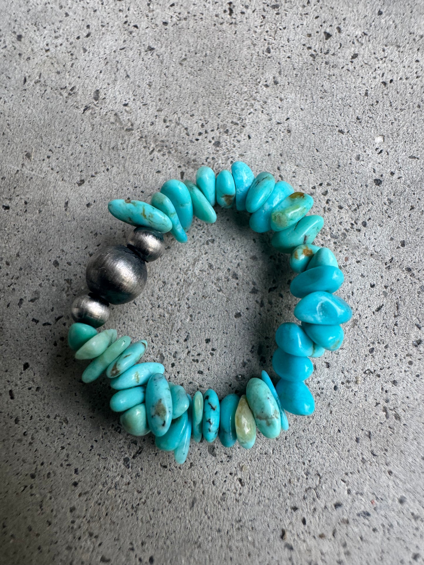 Kingman Turquoise & Sterling Pearl Stretch Ring