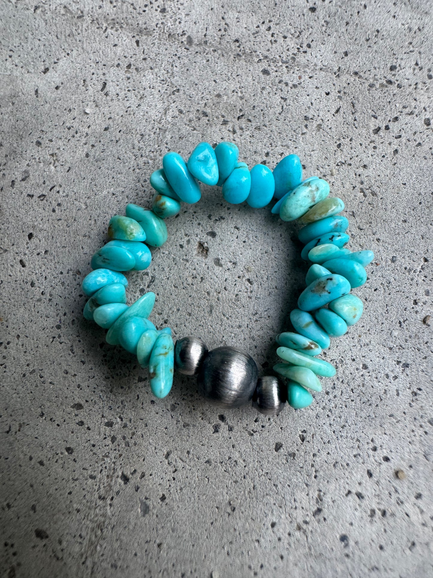 Kingman Turquoise & Sterling Pearl Stretch Ring