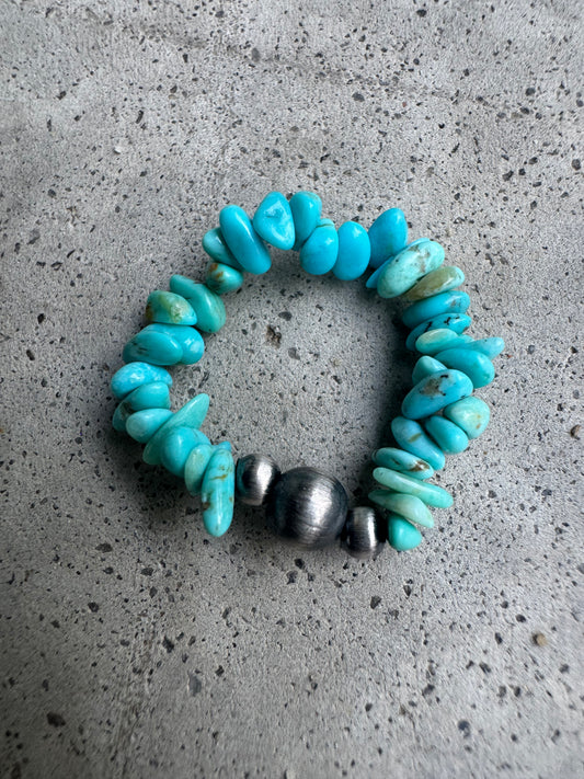 Kingman Turquoise & Sterling Pearl Stretch Ring