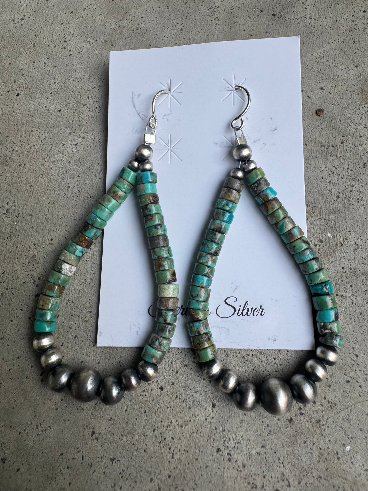 Turquoise Heishi Bead & Sterling Pearl Earrings