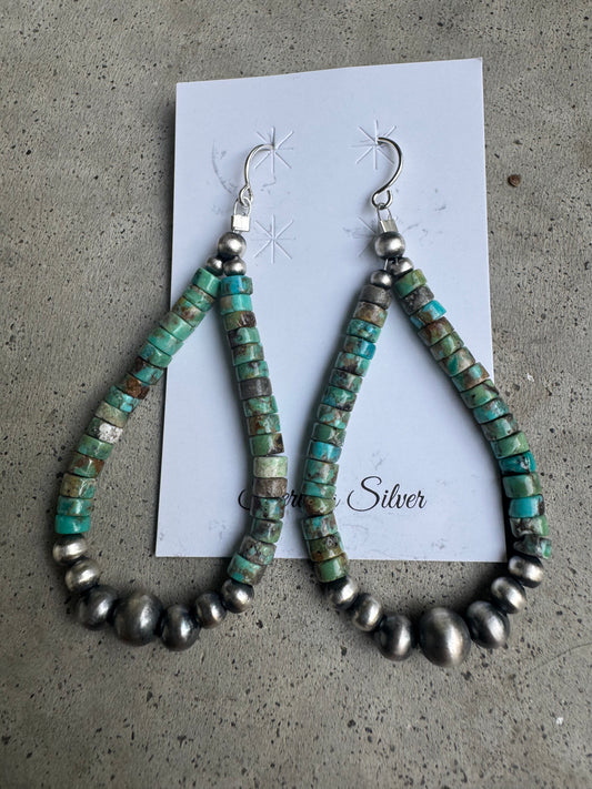 Turquoise Heishi Bead & Sterling Pearl Earrings