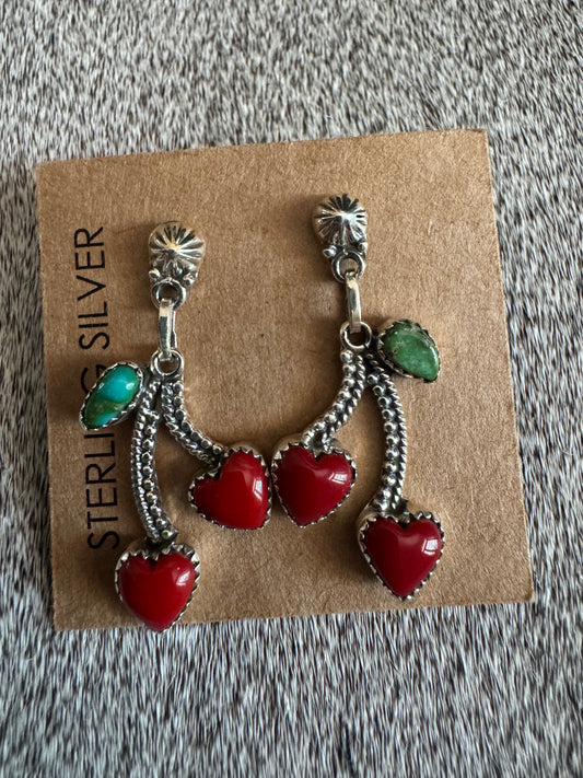 Sonoran Gold & Coral Cherry Dangle Stud Earrings
