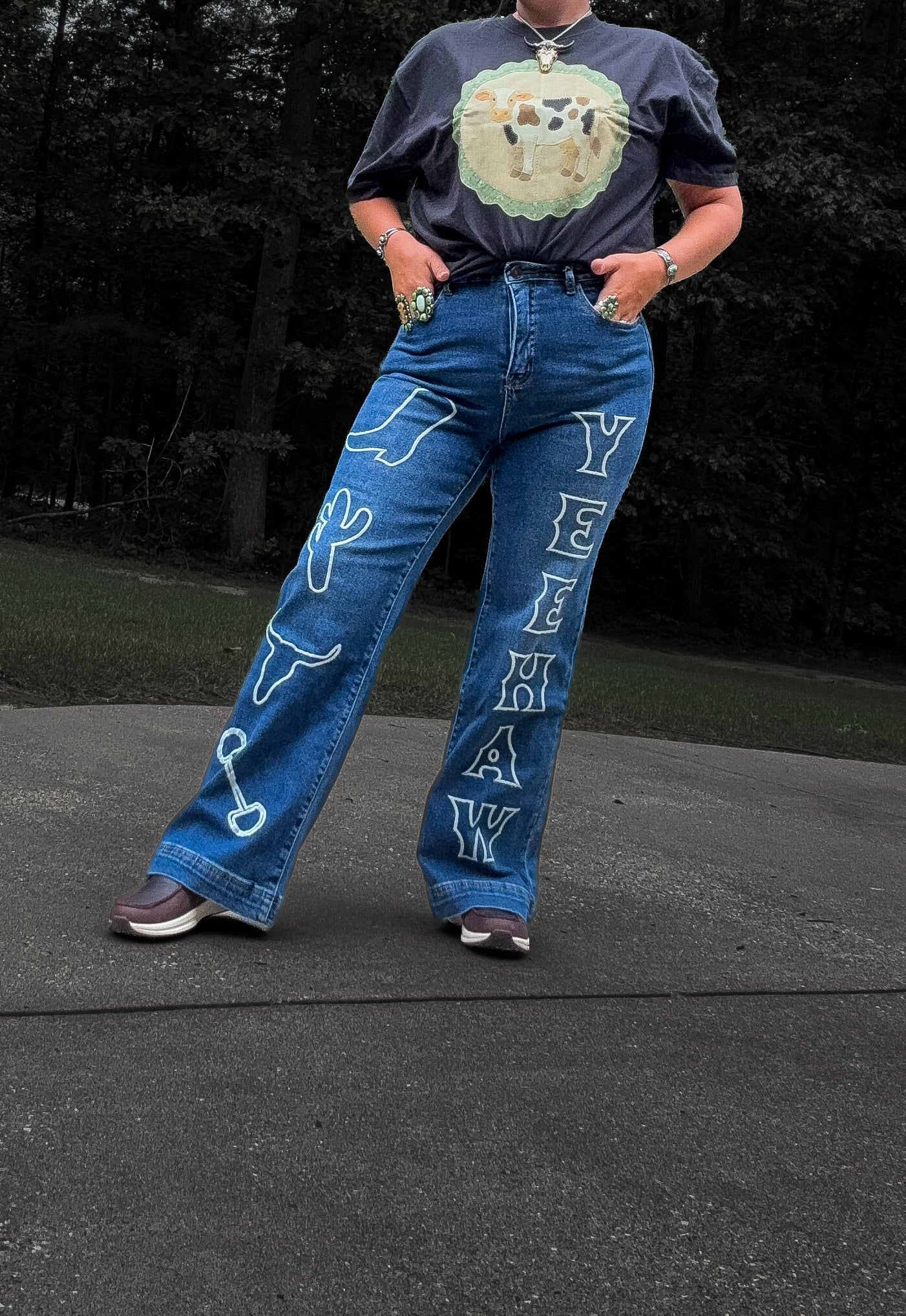 “Yeehaw” embroidered jeans