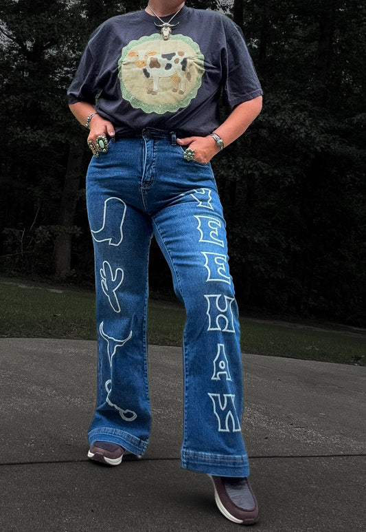“Yeehaw” embroidered jeans
