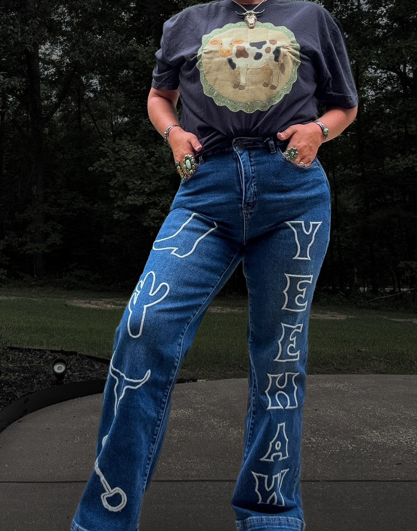“Yeehaw” embroidered jeans
